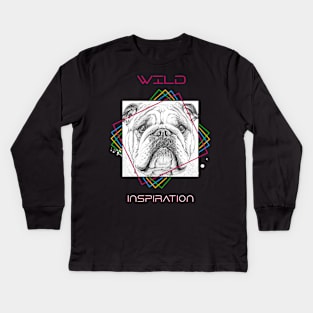 English Bulldog Dog Wild Nature Animal Illustration Art Drawing Kids Long Sleeve T-Shirt